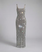 Women's Sleeveless Maxi Dress with Square Neck and A-line Silhouette - White