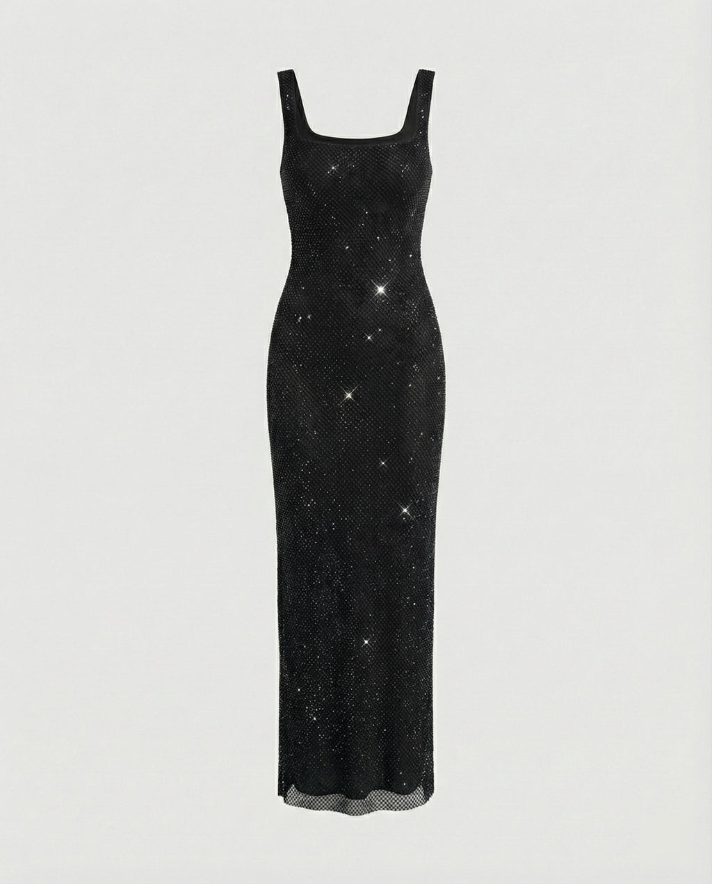 Women's Sleeveless Maxi Dress with Square Neck and A-line Silhouette - Black