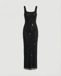 Women's Sleeveless Maxi Dress with Square Neck and A-line Silhouette - Black