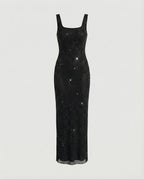Women's Sleeveless Maxi Dress with Square Neck and A-line Silhouette - Black