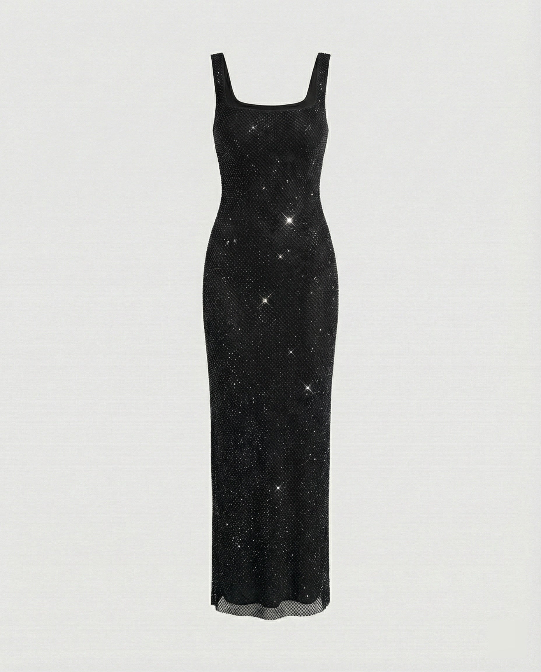 Women's Sleeveless Maxi Dress with Square Neck and A-line Silhouette - Black