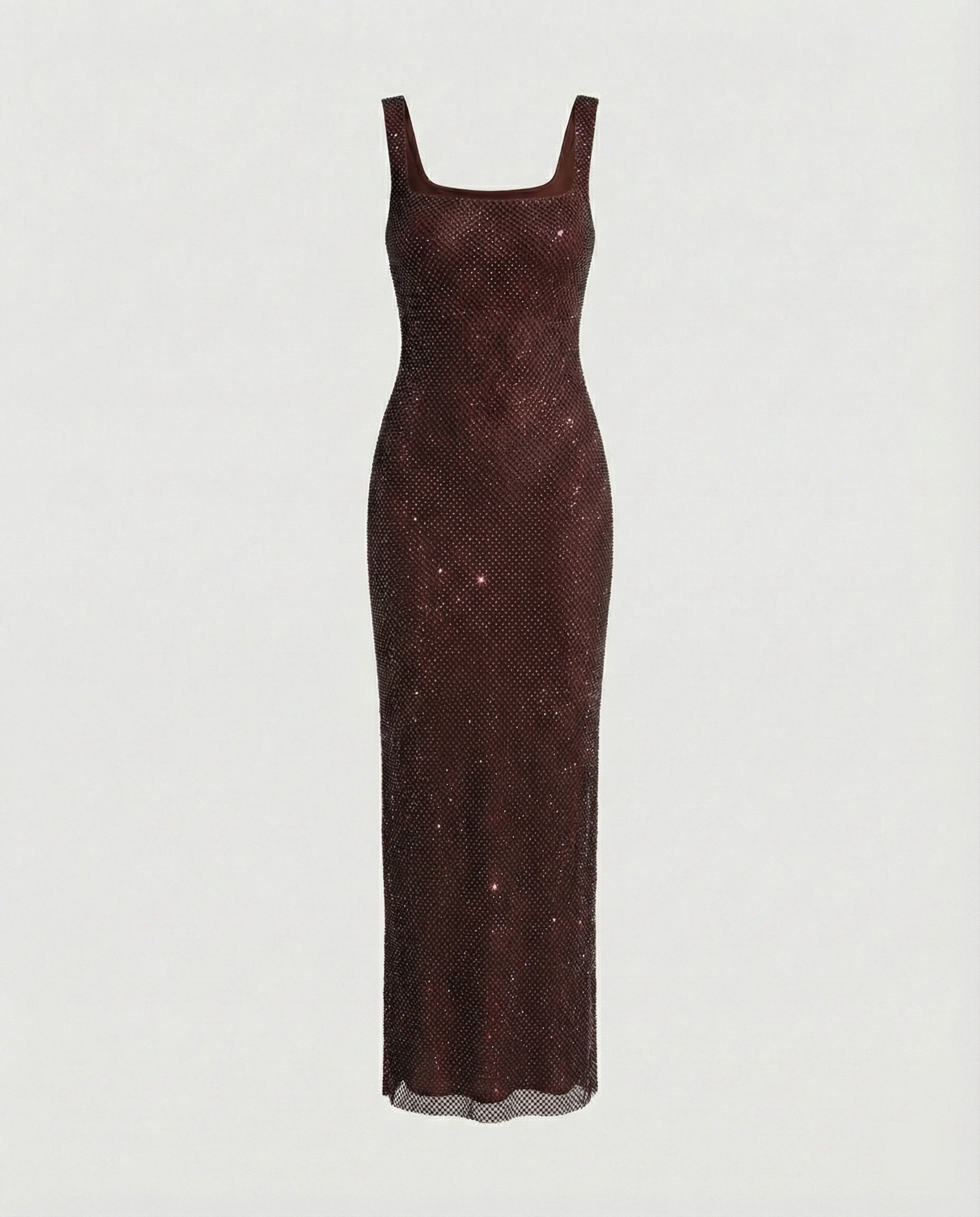 Women's Sleeveless Maxi Dress with Square Neck and A-line Silhouette - Brown