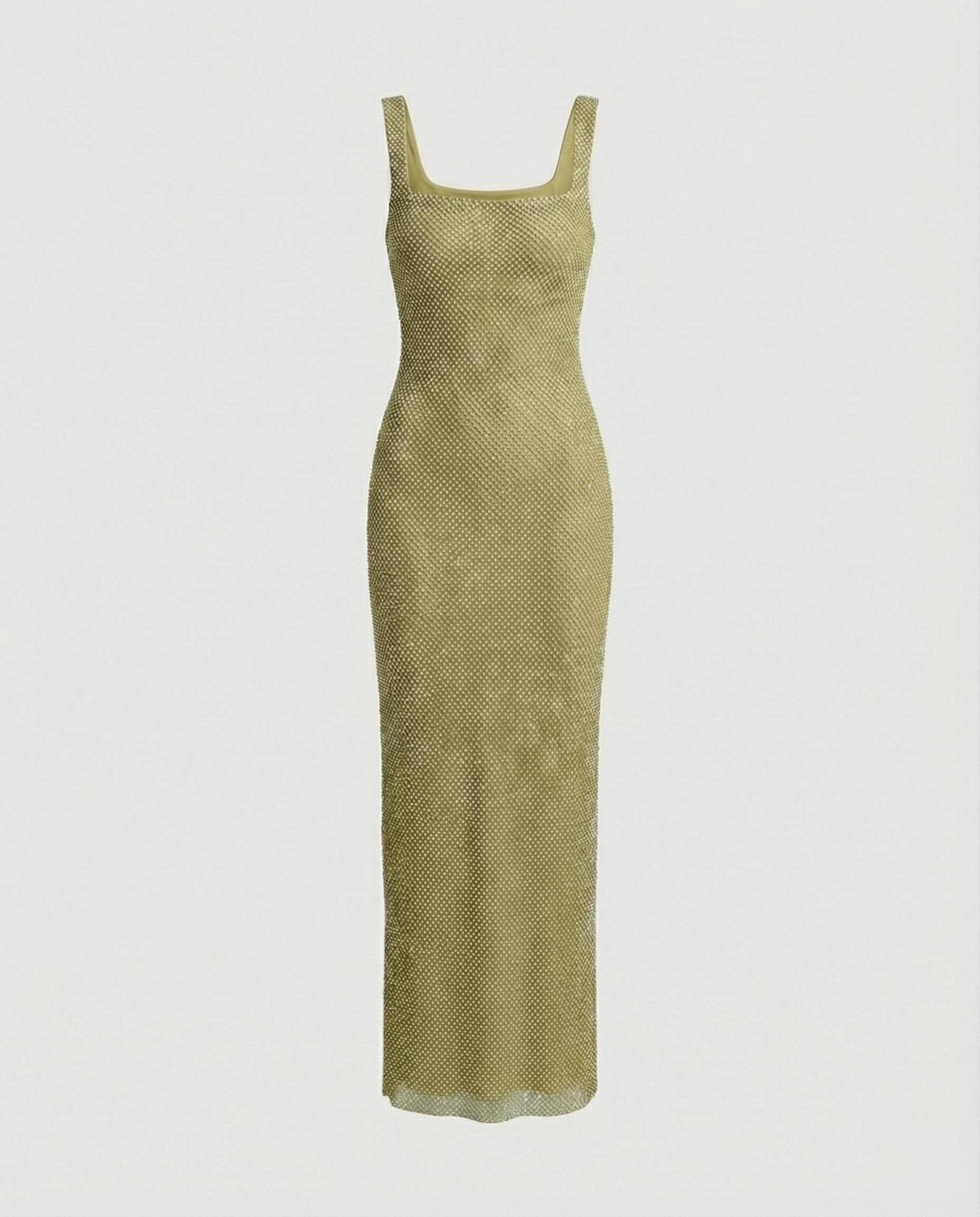Women's Sleeveless Maxi Dress with Square Neck and A-line Silhouette - Green