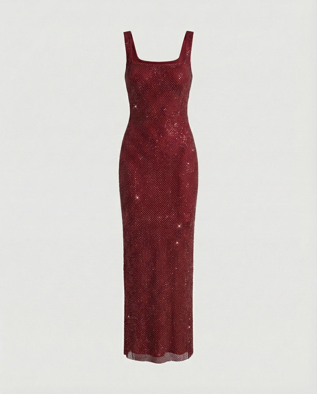 Women's Sleeveless Maxi Dress with Square Neck and A-line Silhouette - Burgundy