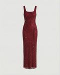 Women's Sleeveless Maxi Dress with Square Neck and A-line Silhouette - Burgundy