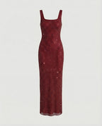 Women's Sleeveless Maxi Dress with Square Neck and A-line Silhouette - Burgundy