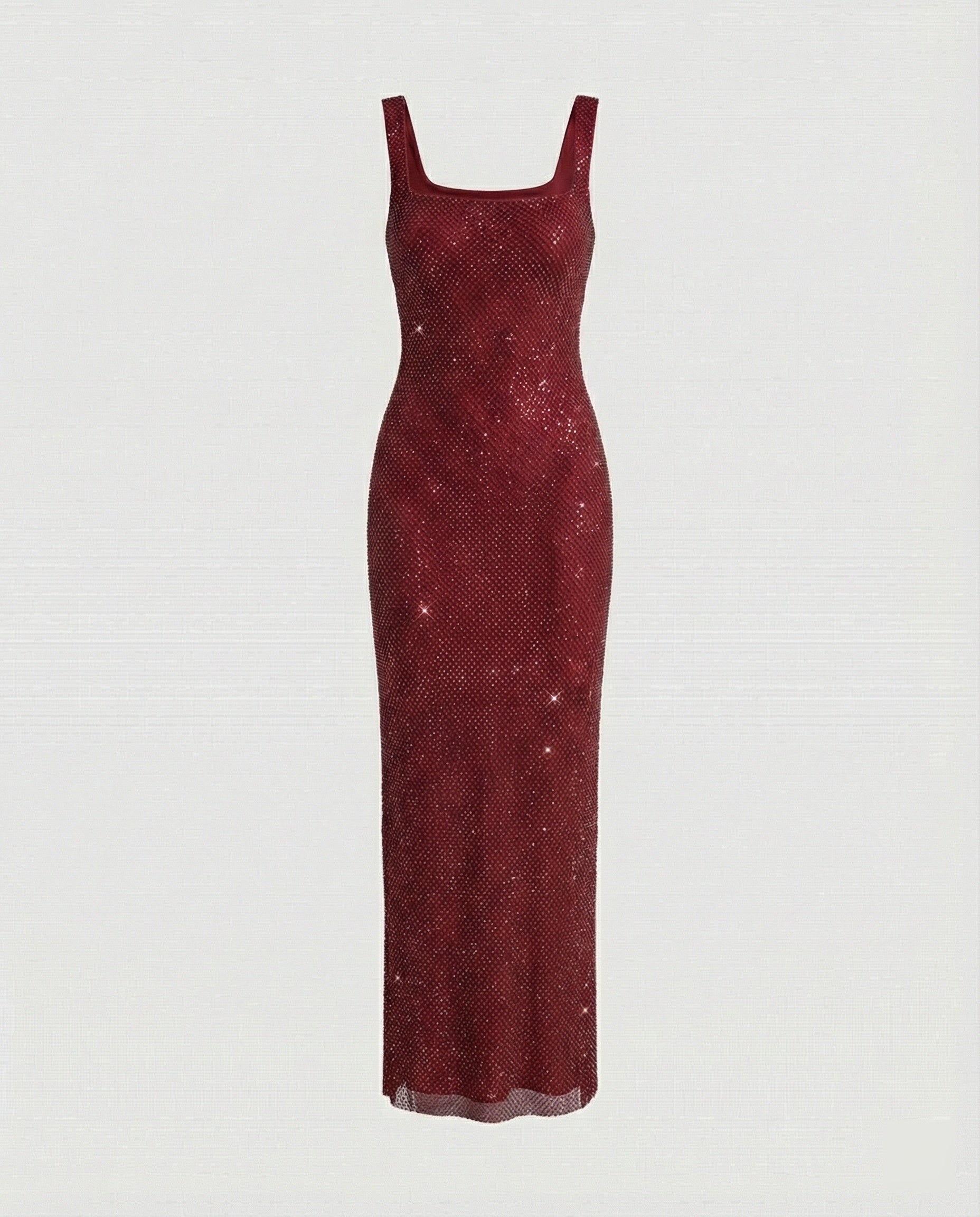 Women's Sleeveless Maxi Dress with Square Neck and A-line Silhouette - Burgundy