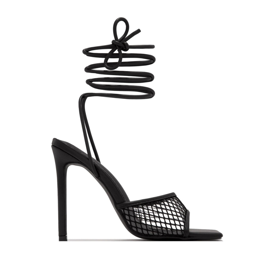 Women's Lace-Up High Heel Sandals with Open Toe - Black