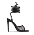 Women's Lace-Up High Heel Sandals with Open Toe - Black