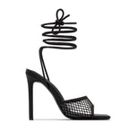 Women's Lace-Up High Heel Sandals with Open Toe - Black