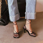 Women's Lace-Up High Heel Sandals with Open Toe - 5