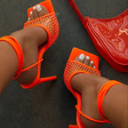 Women's Lace-Up High Heel Sandals with Open Toe - 7