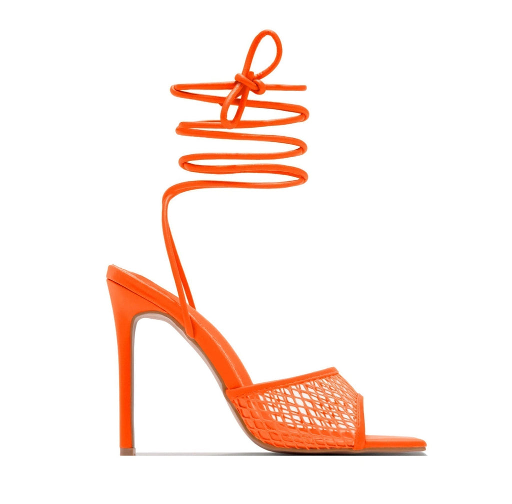 Women's Lace-Up High Heel Sandals with Open Toe - Orange