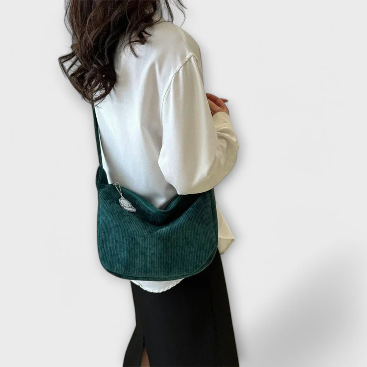 Women's Shoulder Bag with Ribbed Texture and Curved Silhouette - 3