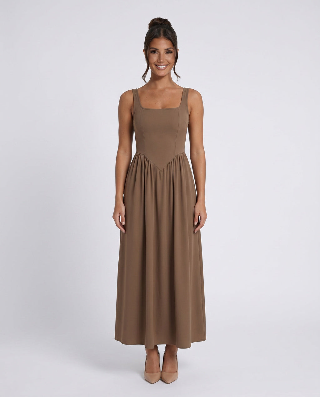 Women's Sleeveless Maxi Dress with Square Neckline and A-Line Skirt - 7