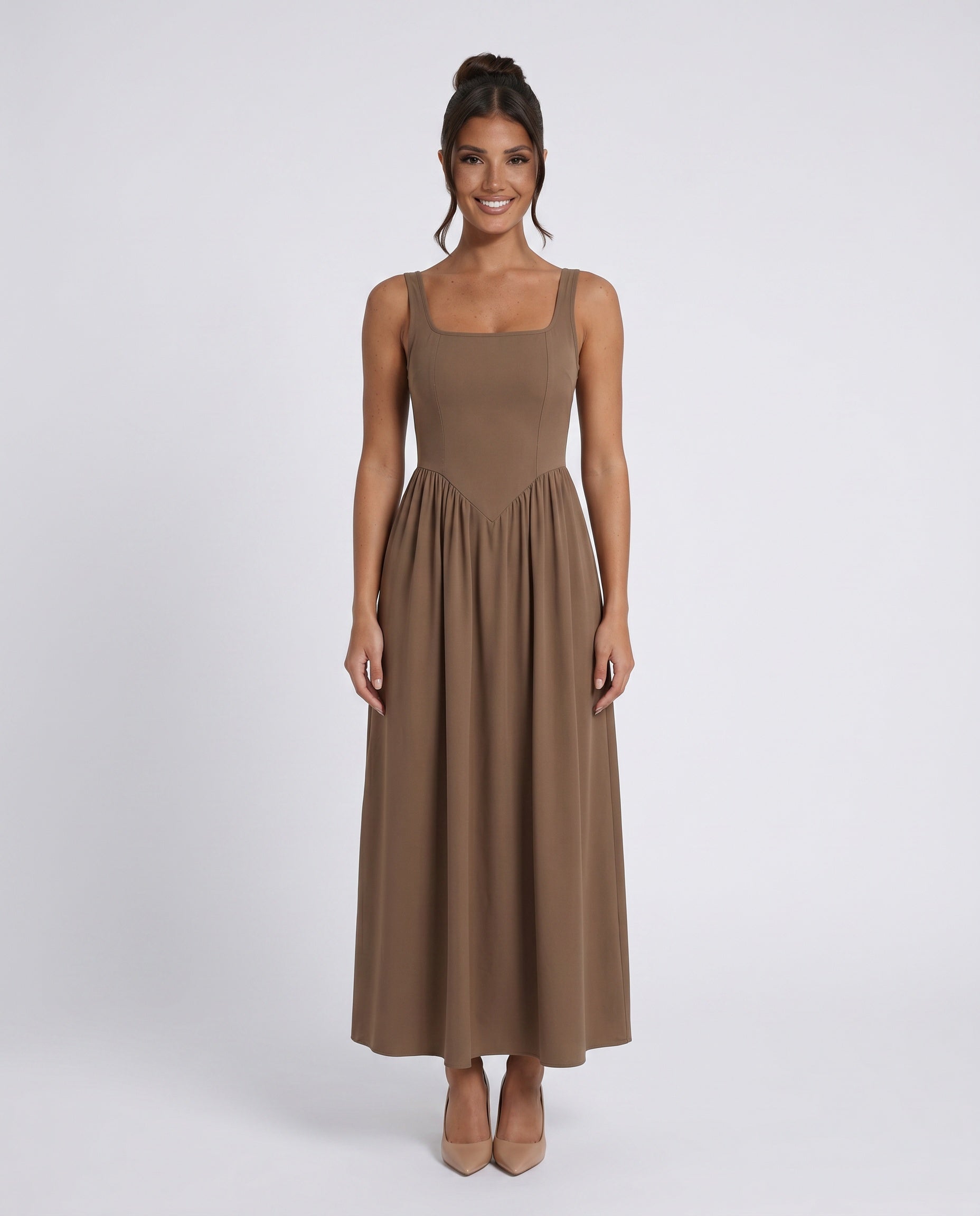 Women's Sleeveless Maxi Dress with Square Neckline and A-Line Skirt - 7