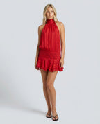 Women's Halter Neck Mini Dress with Pleated Skirt and Open Back - 13