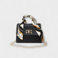 Women's Handbag with Scarf Detail and Chain Strap - Black