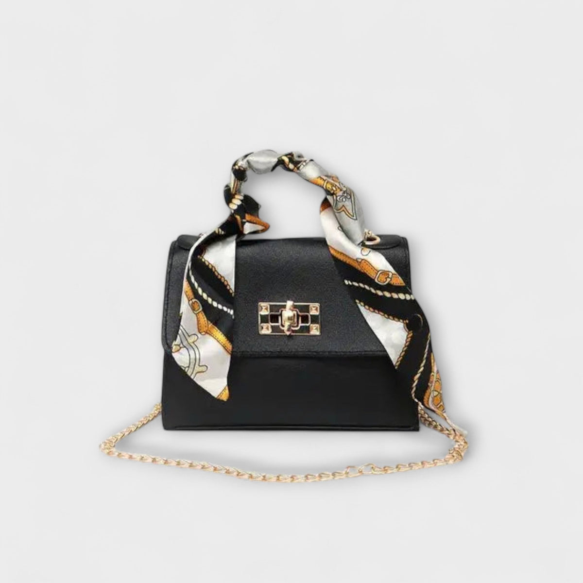 Women's Handbag with Scarf Detail and Chain Strap - Black