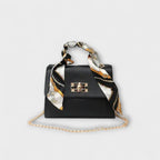 Women's Handbag with Scarf Detail and Chain Strap - Black