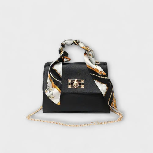 Women's Handbag with Scarf Detail and Chain Strap - Black