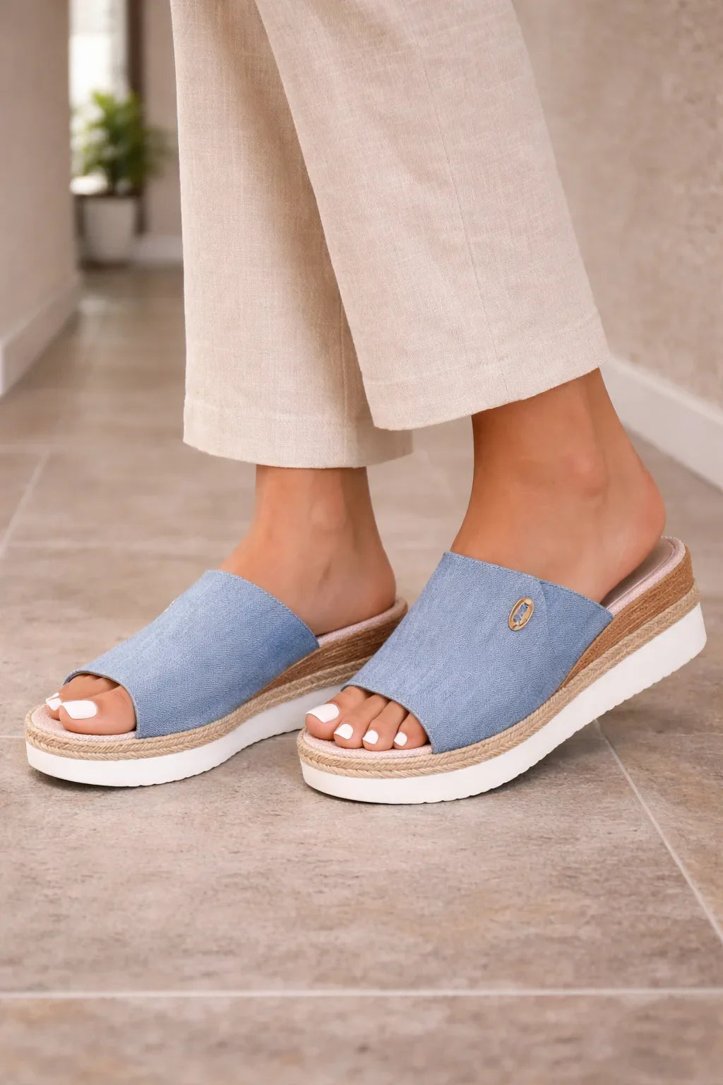 Women's Open Toe Platform Espadrille Slide Sandals - Royal Blue