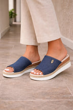 Women's Open Toe Platform Espadrille Slide Sandals - Navy