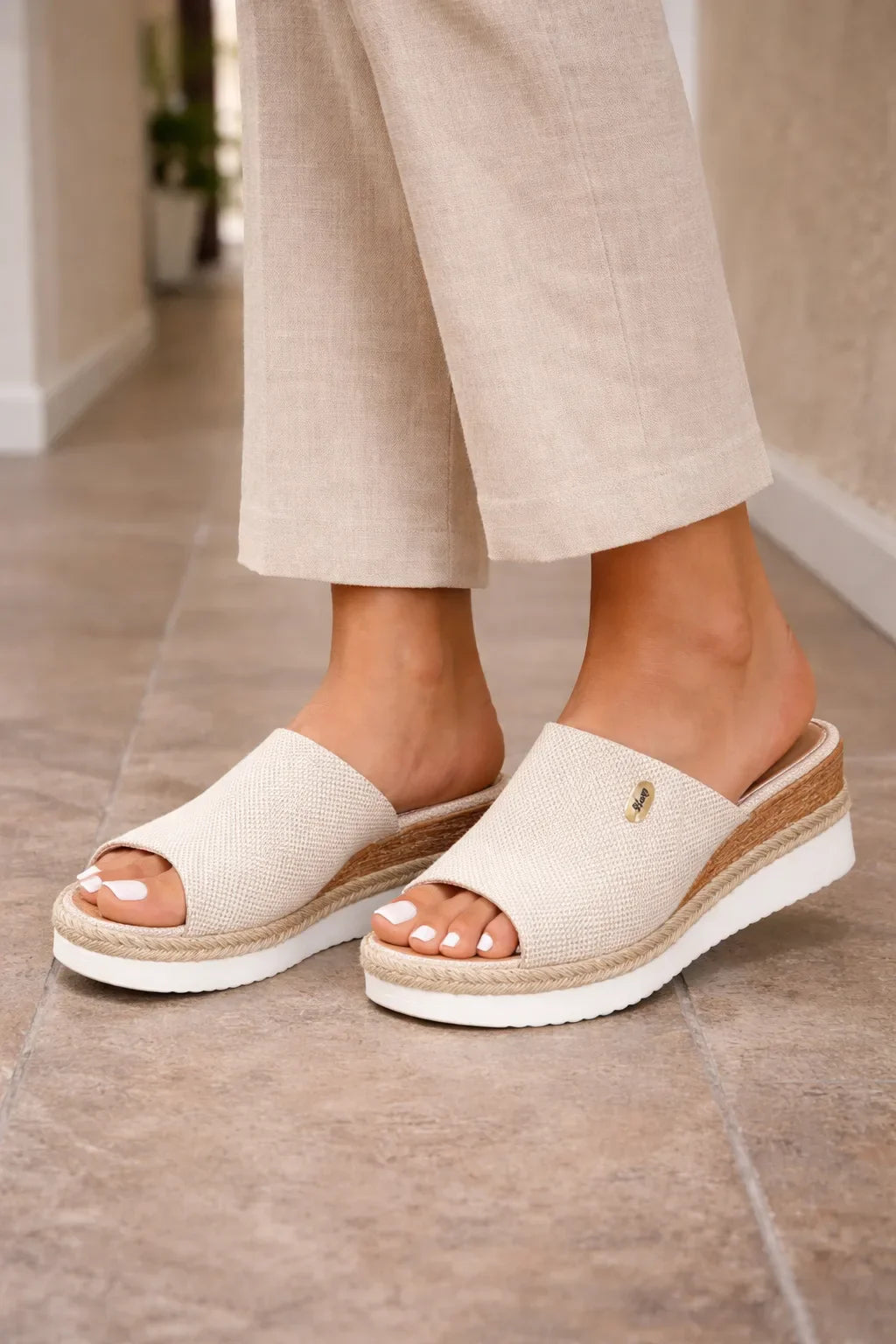 Women's Open Toe Platform Espadrille Slide Sandals - Apricot