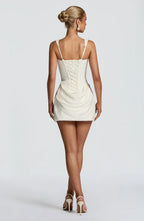 Women Corset Mini Dress Sleeveless with Square Neck and Draped Skirt - 8