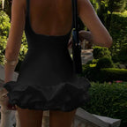 Women's Backless Mini Dress with Ruffle Hem and Sleeveless Cut - 8