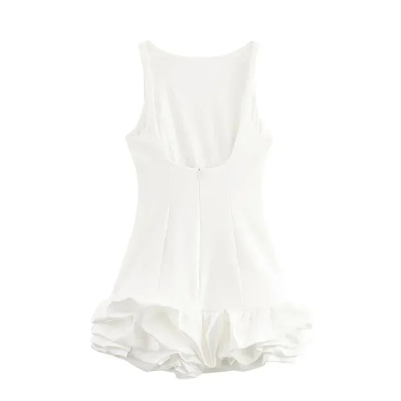 Women's Backless Mini Dress with Ruffle Hem and Sleeveless Cut - 6