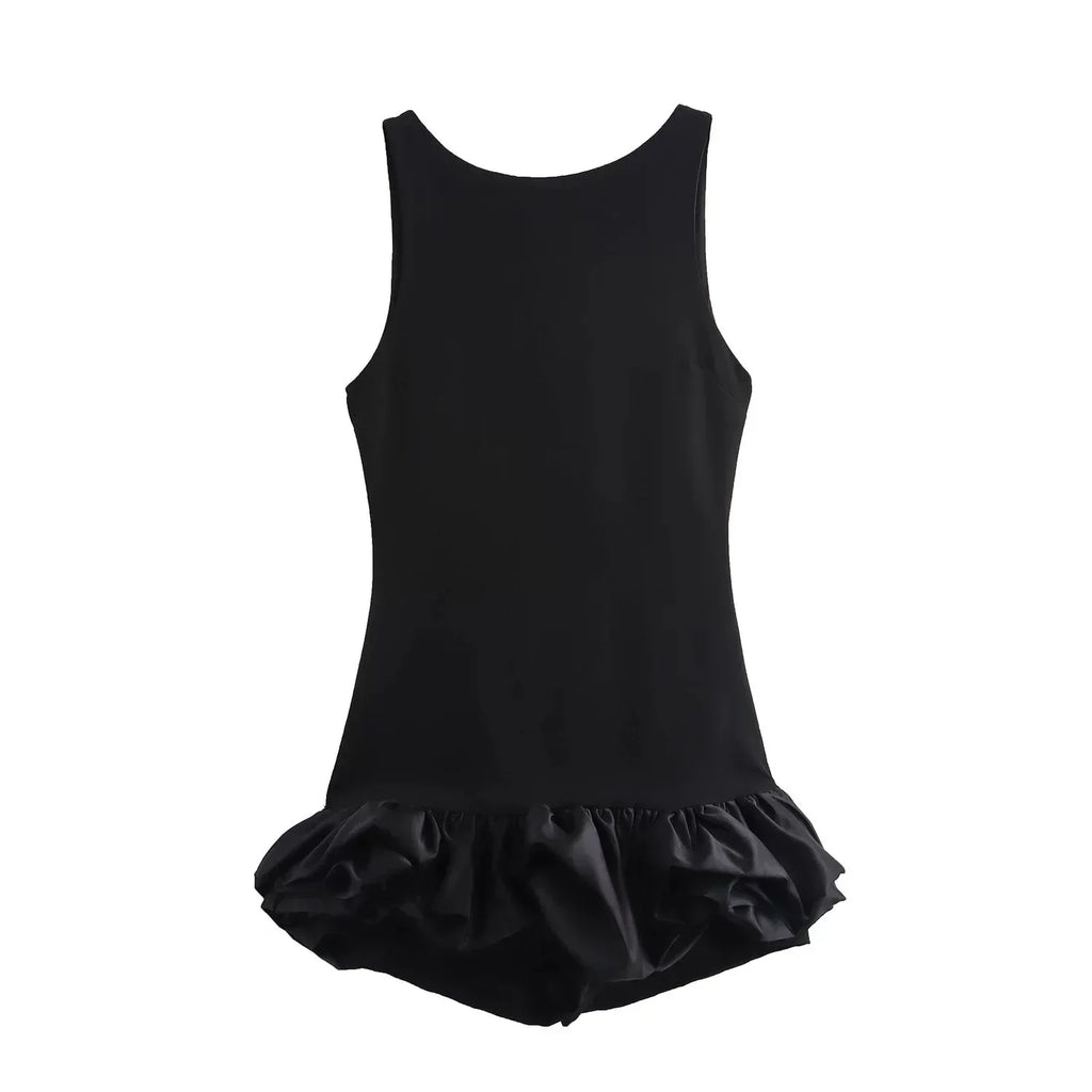 Women's Backless Mini Dress with Ruffle Hem and Sleeveless Cut - 9