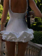 Women's Backless Mini Dress with Ruffle Hem and Sleeveless Cut - 5