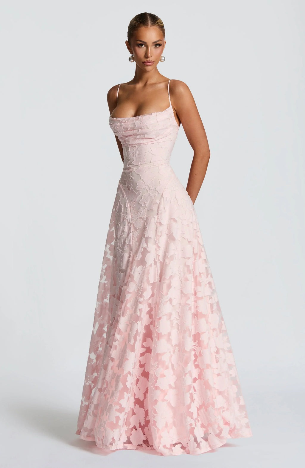 Women's Floral Maxi Dress Thin Straps with A-Line Silhouette - 3