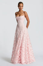 Women's Floral Maxi Dress Thin Straps with A-Line Silhouette - 3