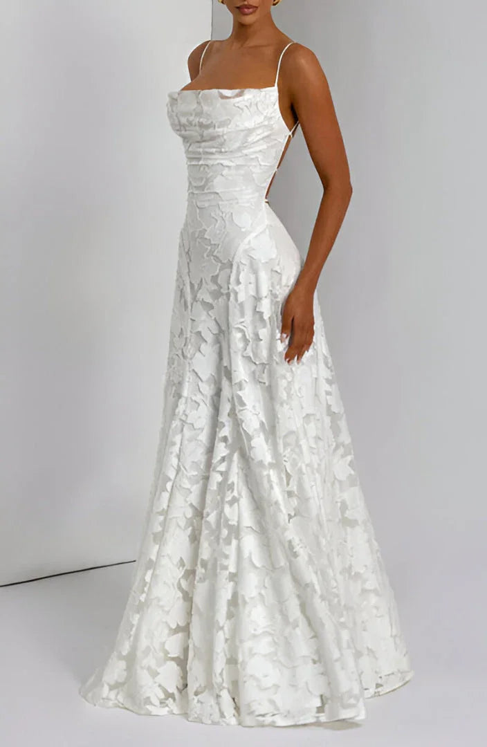 Women's Floral Maxi Dress Thin Straps with A-Line Silhouette - 9