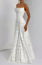 Women's Floral Maxi Dress Thin Straps with A-Line Silhouette - 9