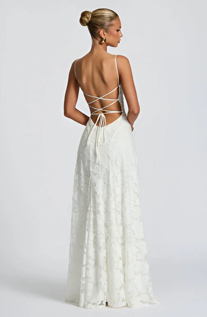 Women's Floral Maxi Dress Thin Straps with A-Line Silhouette - 10