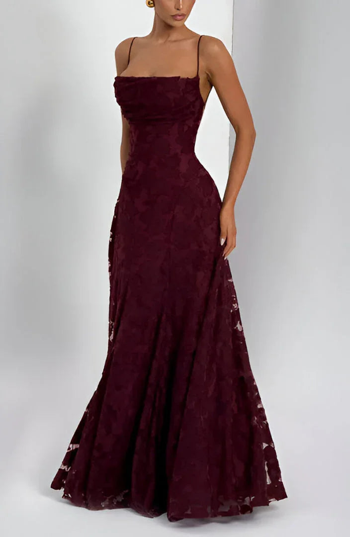 Women's Floral Maxi Dress Thin Straps with A-Line Silhouette - 6
