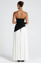 Women's Corset Bustier Maxi Dress with Scarf Detail and High Split - 16