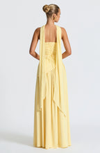 Women's Corset Bustier Maxi Dress with Scarf Detail and High Split - 12