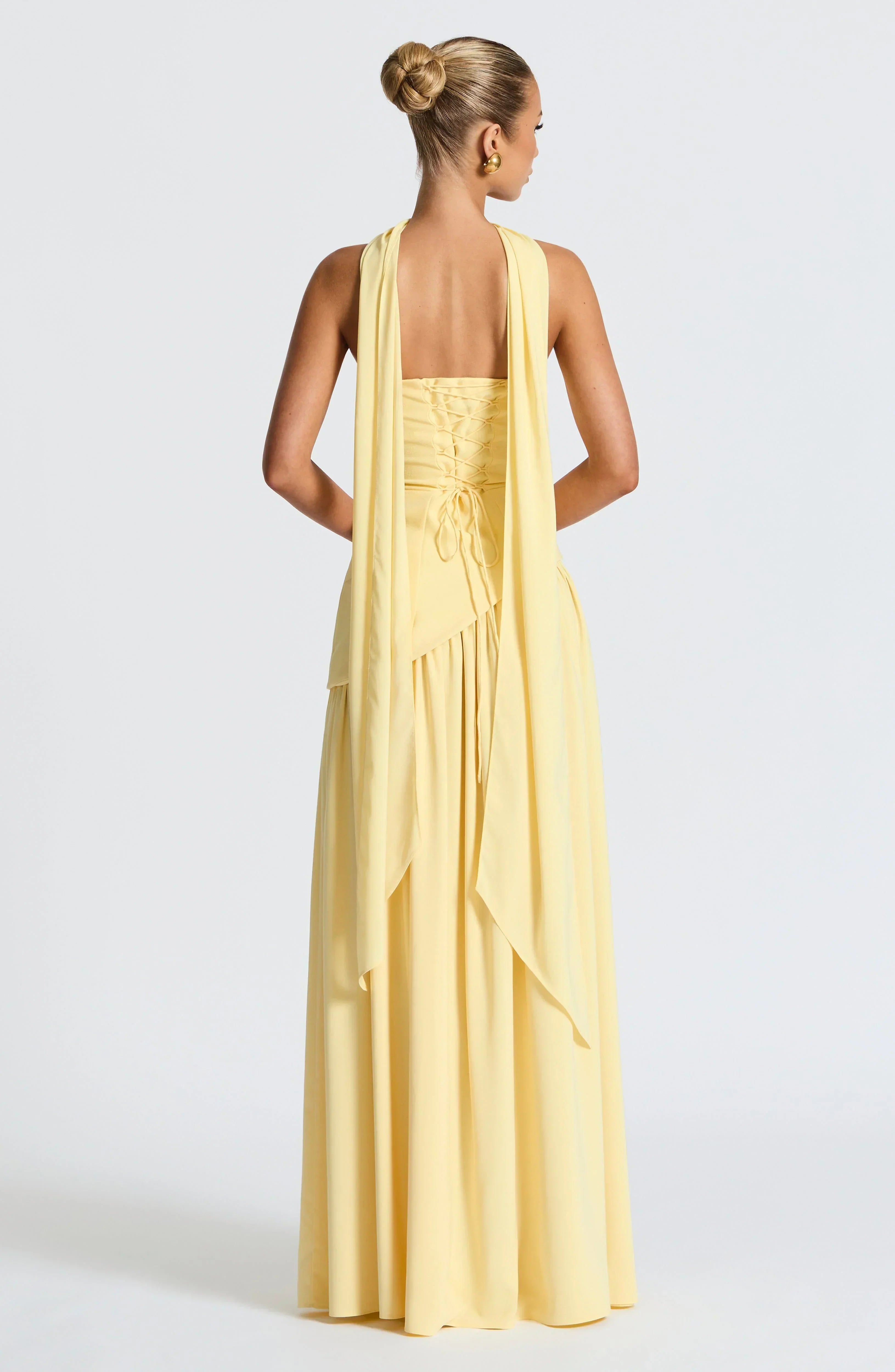 Women's Corset Bustier Maxi Dress with Scarf Detail and High Split - 12