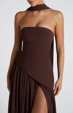 Women's Corset Bustier Maxi Dress with Scarf Detail and High Split - 6