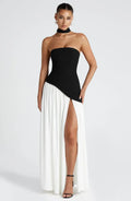 Women's Corset Bustier Maxi Dress with Scarf Detail and High Split - Black