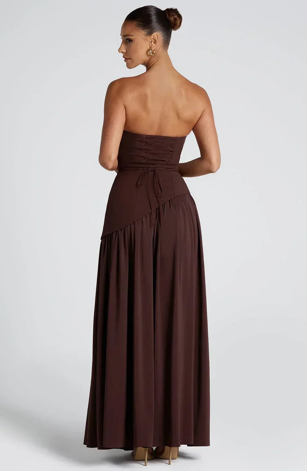 Women's Corset Bustier Maxi Dress with Scarf Detail and High Split - 5