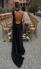 Women's Draped One-Shoulder Maxi Dress with Flowing Train - 7
