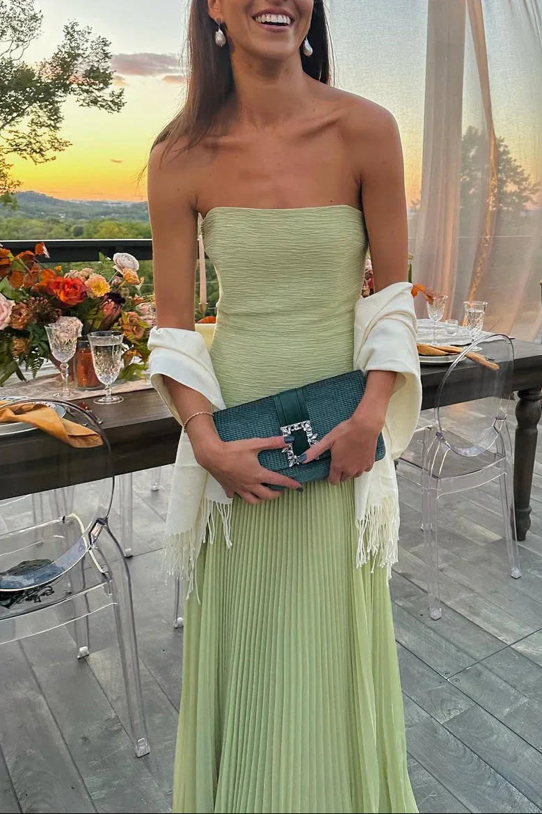 Women's Strapless Pleated Maxi Dress with A-Line Silhouette - 3