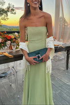 Women's Strapless Pleated Maxi Dress with A-Line Silhouette - 3