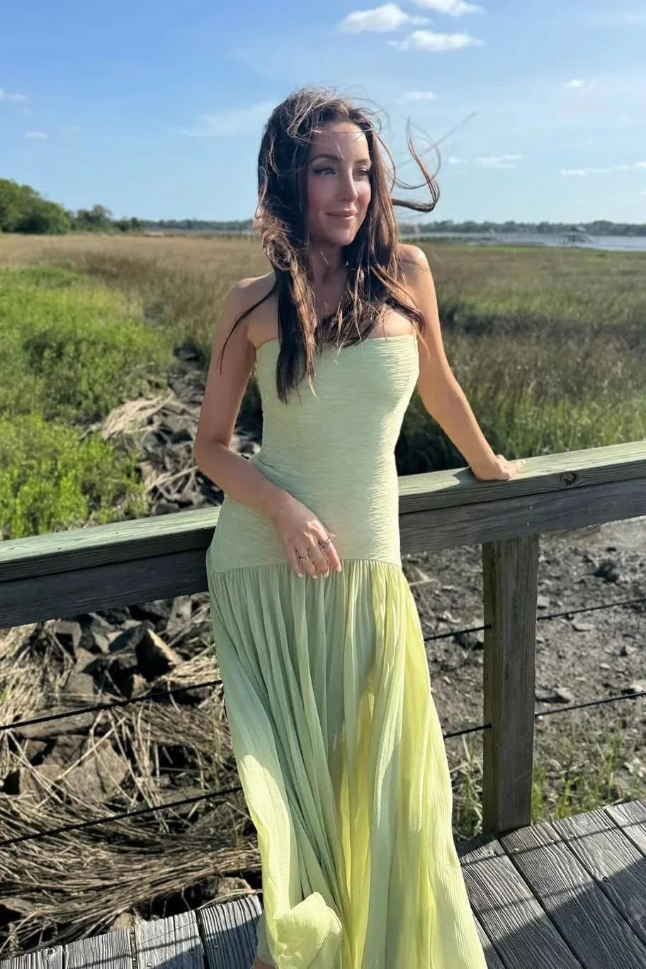 Women's Strapless Pleated Maxi Dress with A-Line Silhouette - 8