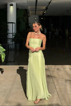 Women's Strapless Pleated Maxi Dress with A-Line Silhouette - 6